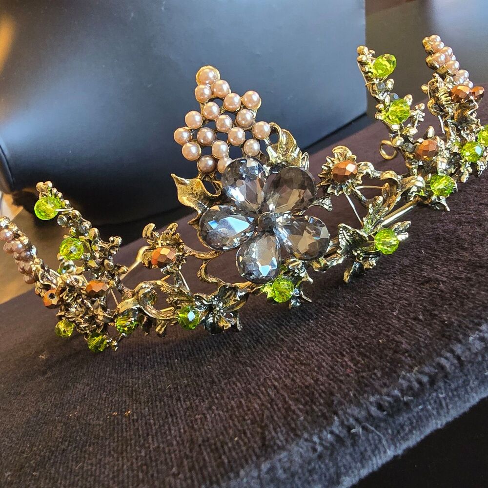 Crown Floral grape and vine embellished with rhinestons and faux Pearl Tiara